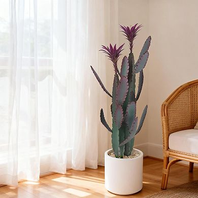 Tall Faux Cactus Plant, Artificial Cactus Large with White Planter