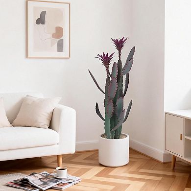 Tall Faux Cactus Plant, Artificial Cactus Large with White Planter