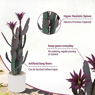 Tall Faux Cactus Plant, Artificial Cactus Large with White Planter