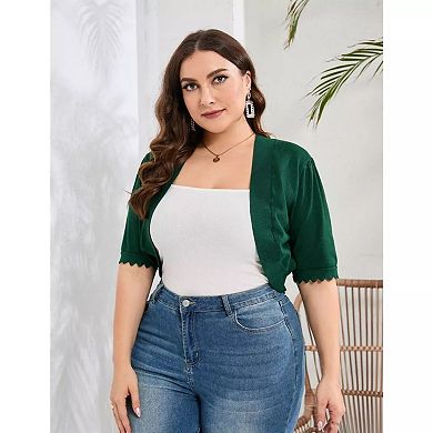 Women Plus Size Bolero Shrug Half Sleeve Thin Cropped Cardigan Lightweight Open Front Short Sweater