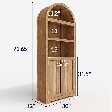 Tall 72" Modern Arched Bookcase Cabinet 5-Tier Adjustable Shelves