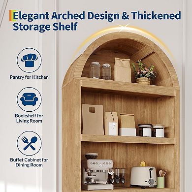 Tall 72" Modern Arched Bookcase Cabinet 5-Tier Adjustable Shelves