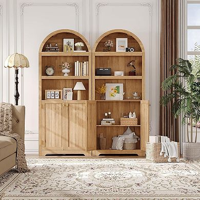 Tall 72" Modern Arched Bookcase Cabinet 5-Tier Adjustable Shelves