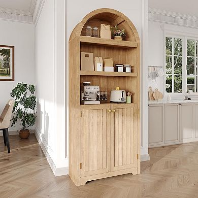 Tall 72" Modern Arched Bookcase Cabinet 5-Tier Adjustable Shelves