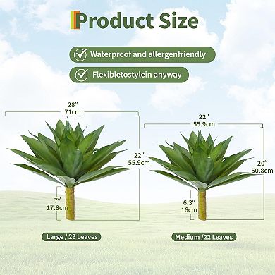 2 PCS 22" UV-Resistant Artificial Agave Plants Set