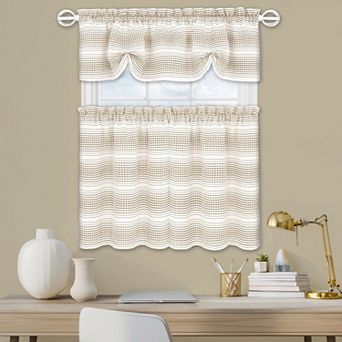 Kate Aurora Isabelle Abstract 3 pc Cafe Rod Pocket Kitchen Curtain Tier And Valance Set
