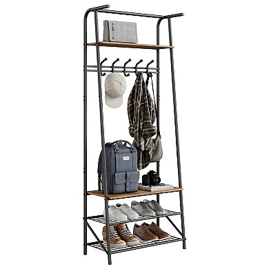 Coat Rack Shoe Bench with 5 Hooks, Hall Trees Entryway Bench with Storage