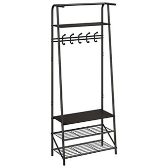 Coat Rack Shoe Bench with 5 Hooks, Hall Trees Entryway Bench with Storage