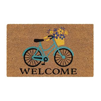 Kate Aurora Spring Bicycle And Bouquet Bristled Coir Outdoor Welcome Mat