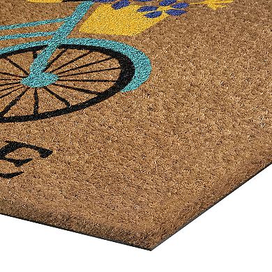 Kate Aurora Spring Bicycle And Bouquet Bristled Coir Outdoor Welcome Mat