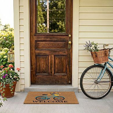 Kate Aurora Spring Bicycle And Bouquet Bristled Coir Outdoor Welcome Mat