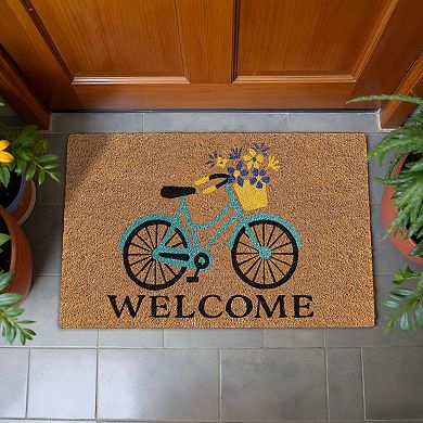 Kate Aurora Spring Bicycle And Bouquet Bristled Coir Outdoor Welcome Mat