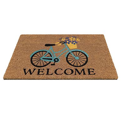 Kate Aurora Spring Bicycle And Bouquet Bristled Coir Outdoor Welcome Mat