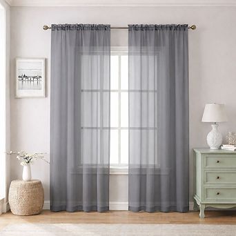 Kate Aurora 2 pc For Extra Long Windows Rod Pocket Gray Rod Pocket Sheer Curtain Panels