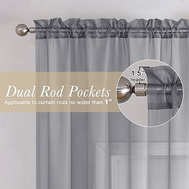 Kate Aurora 2 Piece For Extra Long Windows Rod Pocket Gray Rod Pocket Sheer Curtain Panels