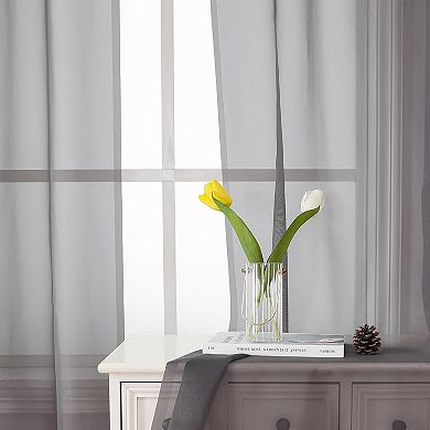 Kate Aurora 2 Piece For Extra Long Windows Rod Pocket Gray Rod Pocket Sheer Curtain Panels