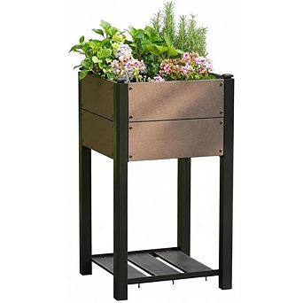 Wood-Look 19x33 in Raised Garden Bed, Durable Composite Planter Box for Vegetables & Herbs, Patio