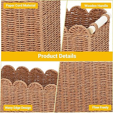 2-Pack Scalloped Wicker Baskets for Organizing, Woven Paper Rope Storage Bins