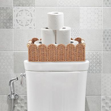 2-Pack Scalloped Wicker Baskets for Organizing, Woven Paper Rope Storage Bins