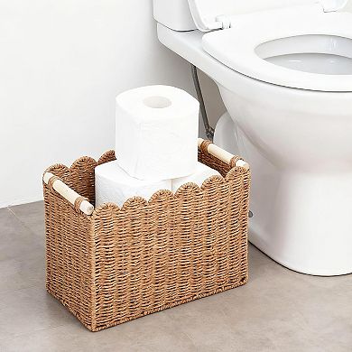 2-Pack Scalloped Wicker Baskets for Organizing, Woven Paper Rope Storage Bins
