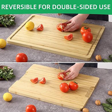 Large Cutting Board 20x14in, Butcher Block with Juice Groove & Handles