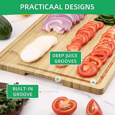Large Cutting Board 20x14in, Butcher Block with Juice Groove & Handles