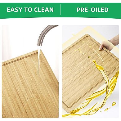 Large Cutting Board 20x14in, Butcher Block with Juice Groove & Handles