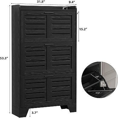 Shoe Cabinet with 3 Flip Drawers, Freestanding Shoe Organizer with 2 Side Hooks
