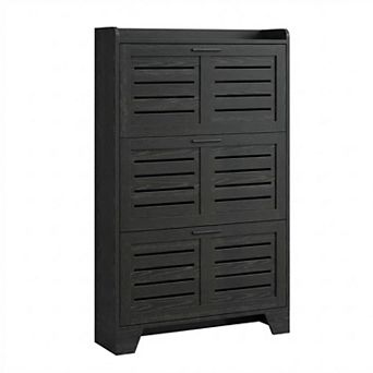 Shoe Cabinet with 3 Flip Drawers, Freestanding Shoe Organizer with 2 Side Hooks