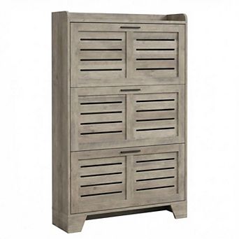 Shoe Cabinet with 3 Flip Drawers, Freestanding Shoe Organizer with 2 Side Hooks