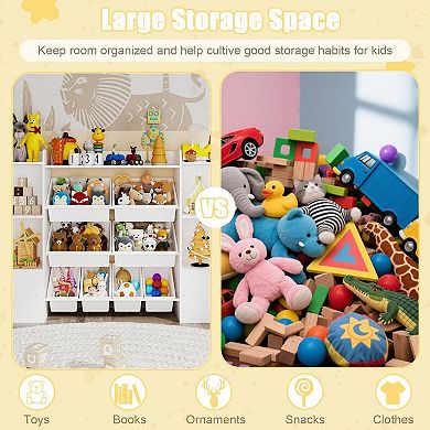 Toy Storage Organizer with 8 Plastic Bins, 2 Cabinets & Open Shelves