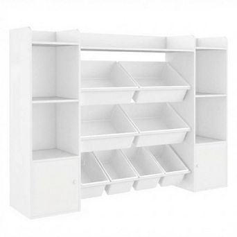 Toy Storage Organizer with 8 Plastic Bins, 2 Cabinets & Open Shelves