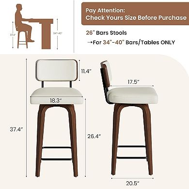 Swivel Bar Stools Set of 2, 26" Upholstered Counter Height Bar Stools