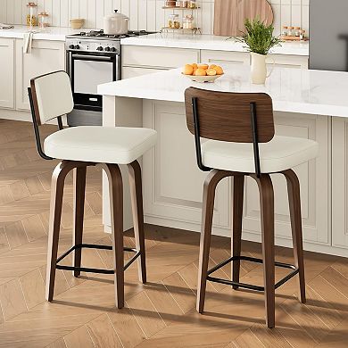 Swivel Bar Stools Set of 2, 26" Upholstered Counter Height Bar Stools