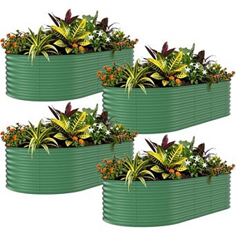 4 Pack Galvanized Raised Garden Bed 8x4x1.5 FT, Outdoor Planter Box for Flowers & Vegetables, Green