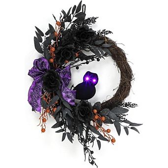 Halloween Door Wreath, 22 Inch Prelit Halloween Owl Wreaths for Front Door