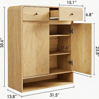 Shoe Storage Cabinet, Adjustable Shelves, Bottom Shelf, Freestanding Wooden Organizer for Entryway