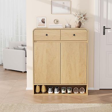 Shoe Storage Cabinet, Adjustable Shelves, Bottom Shelf, Freestanding Wooden Organizer for Entryway