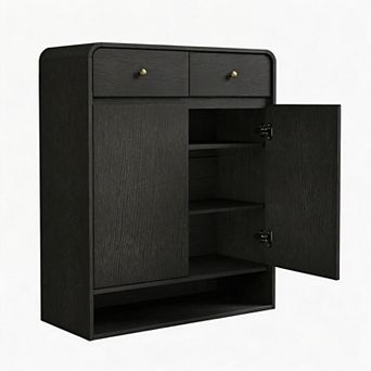 Shoe Storage Cabinet, Adjustable Shelves, Bottom Shelf, Freestanding Wooden Organizer for Entryway
