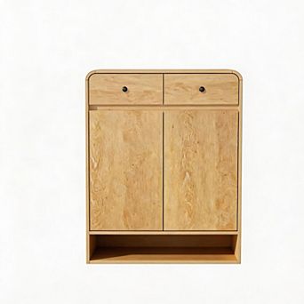 Shoe Storage Cabinet, Adjustable Shelves, Bottom Shelf, Freestanding Wooden Organizer for Entryway