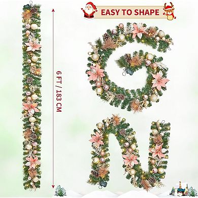 9FT Prelit Christmas Garland for Mantle Decor, Battery Operated with Warm White LED Lights,