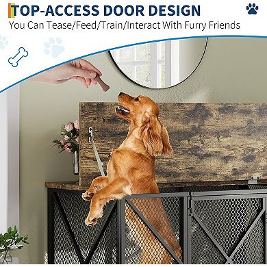 48'' Dog Crate Furniture with Wheels - Flip Top,Removable Tray
