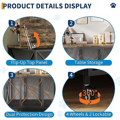 48'' Dog Crate Furniture with Wheels - Flip Top,Removable Tray