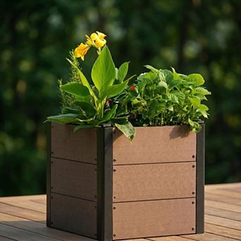 Wood-Look 19x17 in Raised Garden Bed, Durable Composite Planter Box for Vegetables & Herbs, Patio