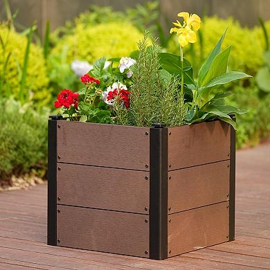 Wood-Look 19x17 in Raised Garden Bed, Durable Composite Planter Box for Vegetables & Herbs, Patio