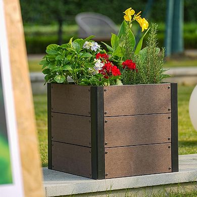 Wood-Look 19x17 in Raised Garden Bed, Durable Composite Planter Box for Vegetables & Herbs, Patio