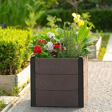 Wood-Look 19x17 in Raised Garden Bed, Durable Composite Planter Box for Vegetables & Herbs, Patio