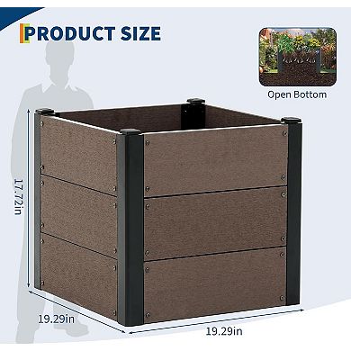 Wood-Look 19x17 in Raised Garden Bed, Durable Composite Planter Box for Vegetables & Herbs, Patio