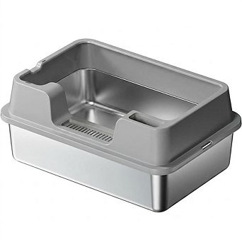 Enclosed Stainless Steel Cat Litter Box with Lid, High-Sided for Big Cats, Include Scoop, Easy Clean
