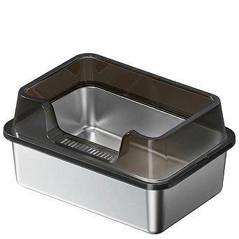 Enclosed Stainless Steel Cat Litter Box with Lid, High-Sided for Big Cats, Anti-Leak, Include Scoop